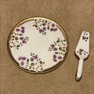 Floral Gold-Trimmed Plate and Server Set